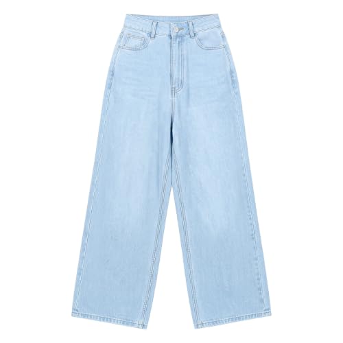 Loinjsnktng High Rise Wide Leg Jeans Women Baggy Long Button Up Denim Pants Trendy Boyfriend Casual Loose Straight Leg Jeans Light Blue - image 3