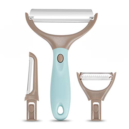 Vegetable Peeler for Kitchen,Set of 3 Premium Stainless Steel Trio Veggie and Fruit Peeler Y Sharp Peeler for Potato, Carrot, Fruit (Light blue)