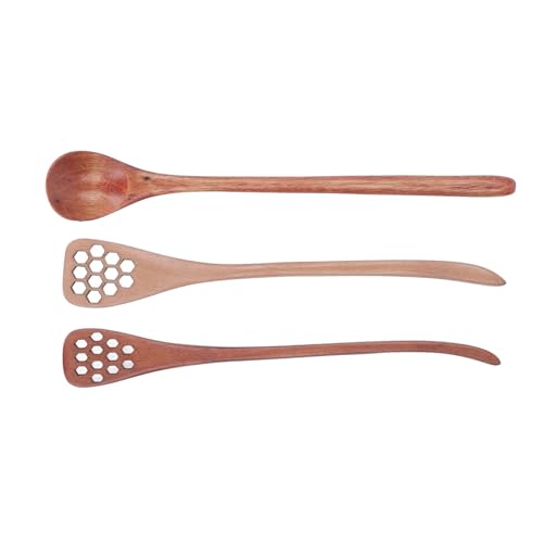 Pwshymi Reusable Wooden Honey Dipper Spoon for Honey, Long Handle Honey Dipper Stick Set, Unique Honeycomb Carving Pattern, Practical Cookware, Maple Syrup, and More