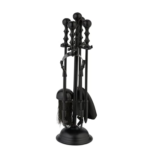 Relaxdays Accesorios Chimenea, 5 Piezas, Juego de Estufa con Atizador, Pinzas, Escoba, Pala y Soporte, Barroco, Negro
