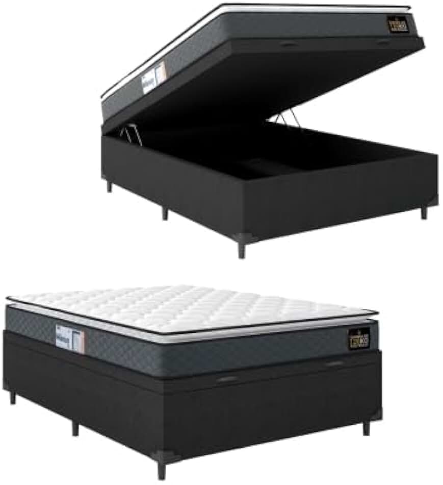 Cama Box Baú Casal Colchão Espuma D33 Pillow Top Millenium 138x188x60cm Cinza/preto Hellen - Suporta até 120kg por Pessoa