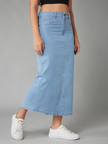 Image of Dolce Crudo Women's Flared High-Rise Stretchable Denim Maxi Skirt
