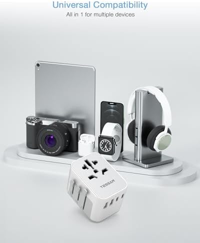 TESSAN Uniwersalny Adapter Wtyczki, Uniwersalny Adapter Wtyczki Podróżnej z 2 USB i 2 USB C, Uniwersalny Adapter do UE, Wielkiej Brytanii, Ameryki, Kanady, Australii, Uniwersalny Adapter Wtyczki