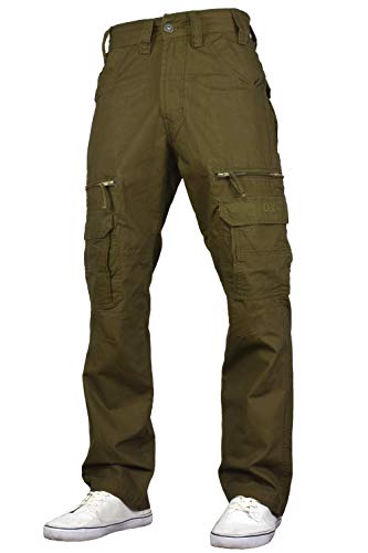 KAM Mens Combat Cargo Outdoor Multi Pocket Relaxed Work Pants (30W x 30L, Khaki)