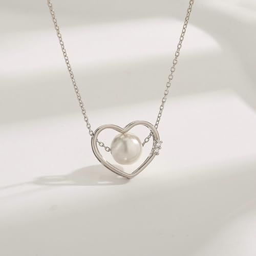 Collier perle et cœur argent 925 sterling de qualité joaillerie - 2