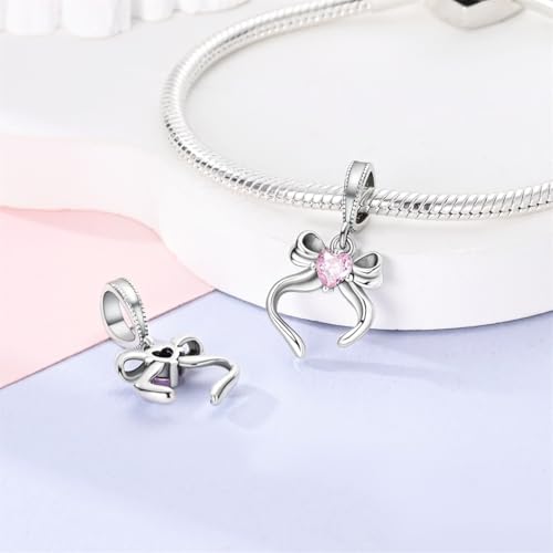 HONGRUI 925 Sterling Silver Charm for Bracelets Necklace Fashion Heart Bow Flower Family Butterfly Pendant Bead Charm for Women Festival jewelry gifts4