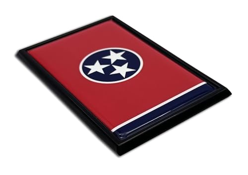 Image of Elektroplate Premium Tennessee TN State Flag All Metal Black Frame Chrome Emblem for Cars, Trucks, and All Auto | Universal Fit at 2.5 inch x 3.8 inch | Weatherproof