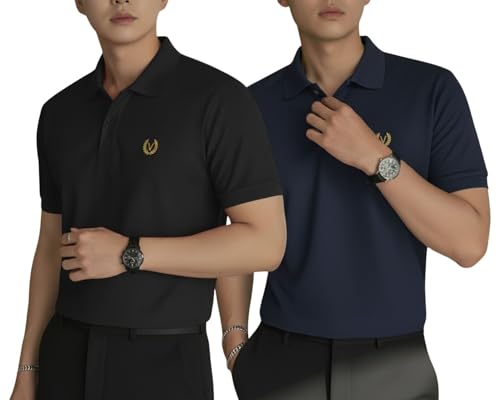 Image of MACK JONNEY Men's Solid Polo T-Shirt | Premium Cotton Blend | Regular Fit | Short Sleeve | Collared Casual Wear|Pack of 2 -MJ-157