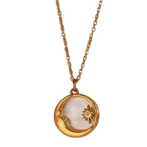 Collier femme plaqué or maille acier inoxydable pendentif médaille astres tendance