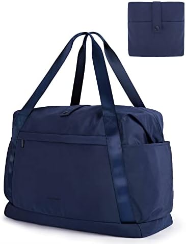 Foldable Personal Item Bag for Spirit Airlines, BAGSMART 18x14x8 Tote Travel Duffle Bag for Women, Carry On Luggage Weekender Overnight Bag for Travel Essentials(Navy Blue)