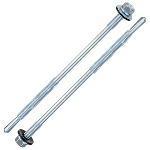 Wensilon (100pcs) #12X6 Extended Hexagonal self-Tapping zinc-Plated Screws with Rubber washers,10mm Steel Plate can be drilled by Wensilon - Used condition - US$17.70