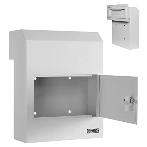 DuraBox Through-The-Door Locking Drop Box D500, Heavy Duty Steel Mailbox for Depositing Mail, Keys, Rent Payments, Checks - Door Mail Slot with Rear Access (Gray)