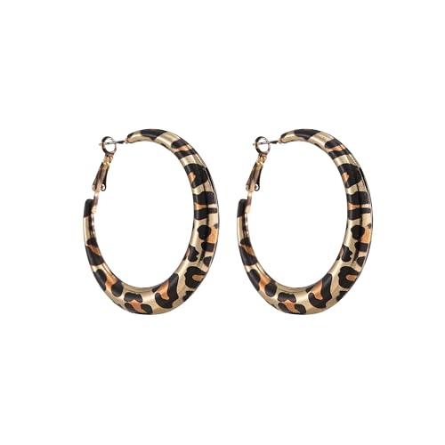 Metal Geometric Leopard Print Earrings Exaggerated Round Hoop Earrings Red/Green/Gold Leopard Print Earrings Chunky Big Huggie Hoop Earrings Trendy Statement Earring Birthday Party Halloween Christmas Jewelry for Women (Gold)