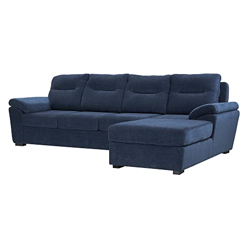 Image of Wakefit Sofa Set | 3 Year Warranty | Sofa 3 Seater, 3 Seater Sofa for Living Room, Wooden Sofa Set, Sofa Set 3 Seater + Right Aligned - Lounger(Malphino : Cobalt Blue)