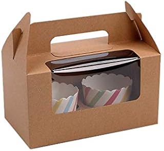 IHOMECOOKER Bakery Cupcake Box Kraft Paper Cupcake Holder With Windows For 2 Cupcakes