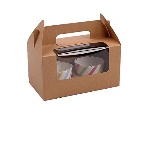 IHOMECOOKER Bakery Cupcake Box Kraft Paper Cupcake Holder With Windows For 2 Cupcakes