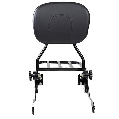 AUFER Black Adjustable & Detachable Backrest Sissy Bar Upright Passenger Backrest w/Pad With Luggage Rack Fit For Touring Road King Street Glide FLHR FLHX FLHT FLTR 2009-2020
