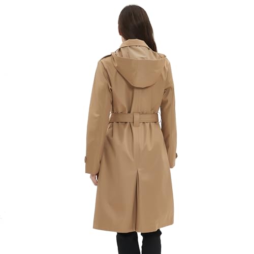 Image of Womens Trench Coat Double-Breasted Long windbreak Belted Slim Outerwear Coat with Detachable Hood S-2XL