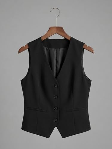 Image of ROCKSY V Neck Waistcoat for Women | Sleeveless Formal Jacket Top | Office Wear Regular Fit Blazer Vest.