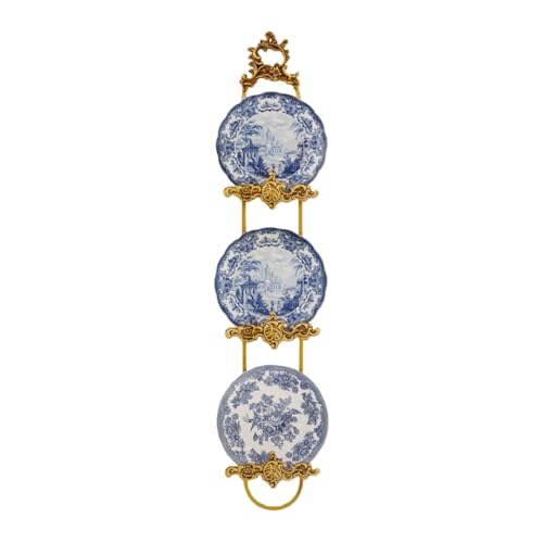 TerkCo Vintage Gold Brass 3-Tier Vertical Plate Rack,Decorative Wall Mount