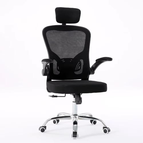 Cadeira de Escritório Ergonômica com Encosto de Mesh Preto Ajuste de Altura, Apoio Lombar, Apoio de Cabeça Regulável, Suporta até 130 kg