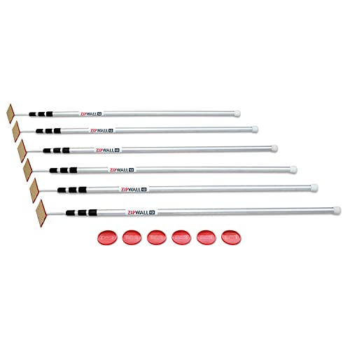 ZIPWALL SLP6 12 Foot Spring Loaded Dust Barrier Poles (Pack of 6), 6 Pack, Silver