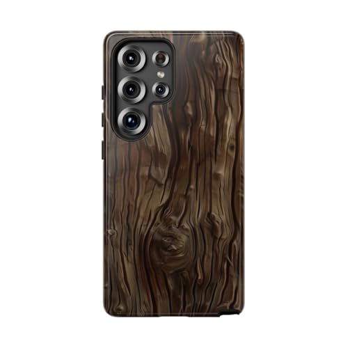 Coque Samsung S25 Ultra motif bois marron foncé rigide et brillante