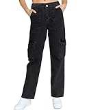 Women's Elastic Waist Straight Leg Relaxed Fit Cargo Jeans Utility Casual Denim Cargo Outdoor Pants, Black, 6 Women's Elastic Waist Straight Leg Relaxed Fit Cargo Jeans Utility Casual Denim Cargo Outdoor Pants, Black, 6