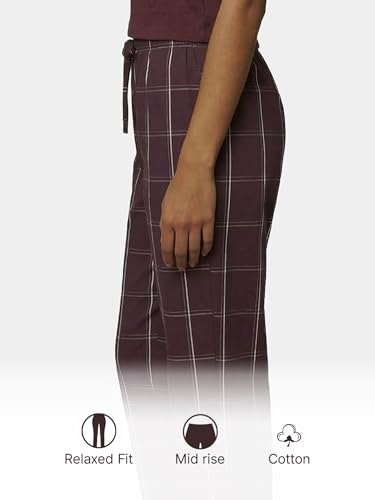 Image of Enamor Mid Rise Full Length Adjustable Drawstring Hangout Pant for Women - Relaxed Fit, Combed Cotton - E4A5