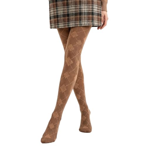 XDGBGFN Medias opacas para mujer, con estampado de argyle, algodón, para otoño e invierno