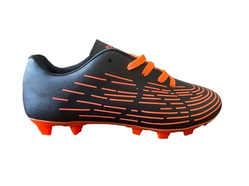 Image of Men's Football Boots, Black and Orange, Firm Ground Cleats with Striped Design