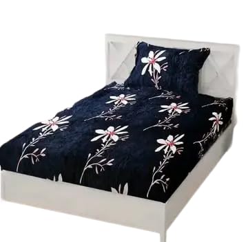 Winter Single Bedsheets with Fleece 1 Pillow Cover_Dblue_14_Single-image-10