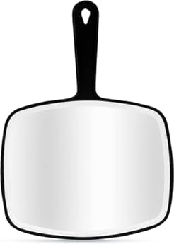 Foto di DVHOK Specchio a mano, 26.4 x 18.8 cm Specchio Trucco Portatile con Manico, Appendibile, per Radersi o Applicare il Trucco, Nero