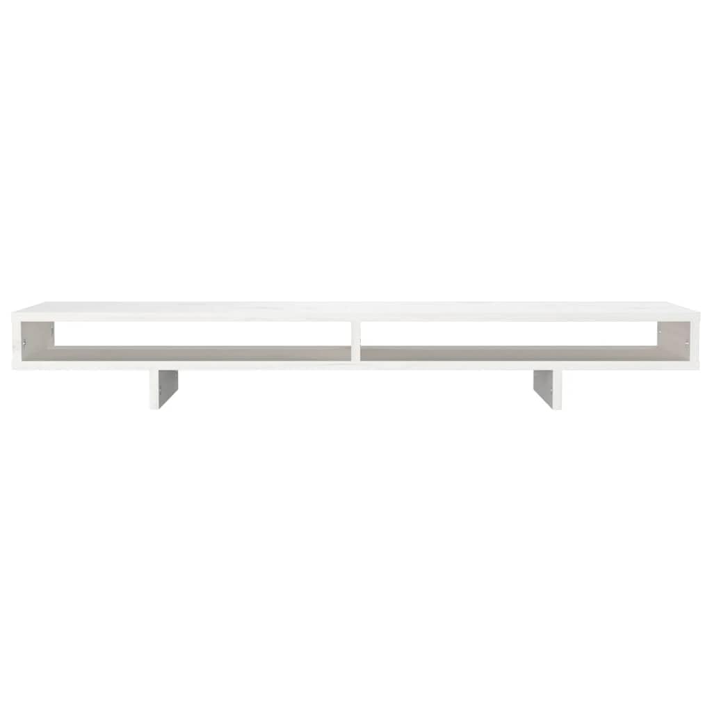 Supporto per monitor bianco in legno di pino massiccio, 100 x 27 x 14 cm, supporto da scrivania per computer, laptop, schermo e notebook, organizer con ripiano per ufficio, home office e