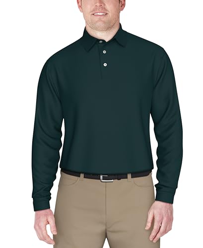 PGA Tour Men's Long Sleeve Jacquard Golf Polo Shirt