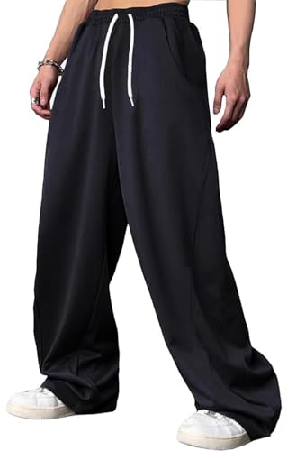 PADOLA Pantalones de chándal para Hombre Pantalón Deportivos Largos Color Puro Sueltas Ajustable Cintura Elástica Streetwear Baggy(XXL,Negro) - imagen 3