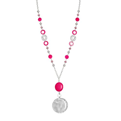 Elisheva Fashion Long Pendant Necklace for Women, Boho Fashion, Chunky Silver/Gold Disc Circle Pendant Tassel Y-Necklace, Vintage & Elegance, Sweater Chain Necklace, Sea Shell Beaded Jewelry (Fuchsia pink)