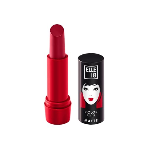 Image of Elle 18 Color Pops Matte Lipstick, Maroon Silk, Moisturising Bullet Matte, with Vitamin E, Highly Pigmented, Infused with Jojoba Oil and Shea Butter | 4.3 g (Pack of 2)