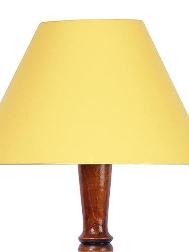 Image of Floor Lamp with Wooden Base - Height 55 inch, Yellow | Modern Standing Lamp for Living Room, Bedroom & Office | Stylish & Elegant Home Lighting Decor | Tall Decorative Lamp