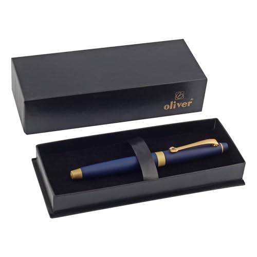 Image of Oliver Maybach Matte Navy Blue & Brush Gold Rollerball Pen - Premium Brass Body, Schmidt 0.6mm Refill, Gold Clip | NLB Gift Box