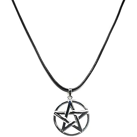 Sterling Silver Pentacle Pendant on 41-46 cm Leatherette Necklace Cover