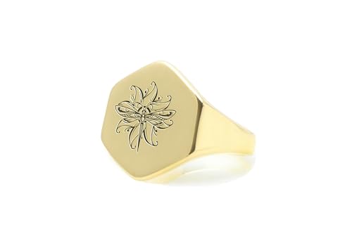Bague audacieuse or style géométrique unisexe avec gravure animalière fine