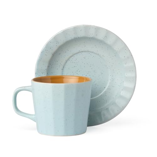 Image of Clay Craft Fine Ceramic Armada Blue & Yellow Cups & Saucer, Set of 12, Cups for Tea & Coffee, Gift Set, Elegant Design for Home and Kitchen and Can Be Gifted to Your Loved Ones On Any Occassions
