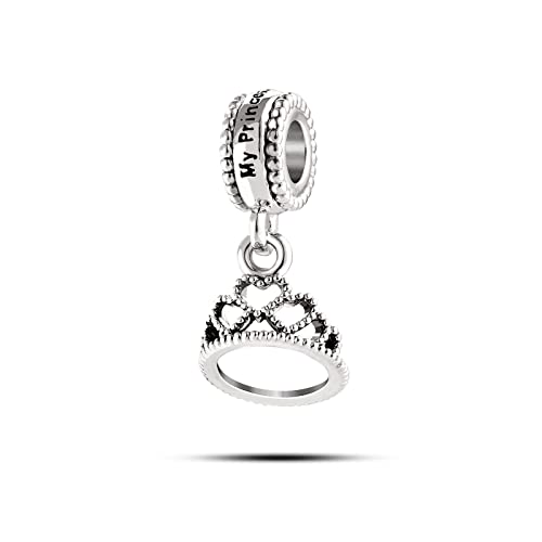 FGT Ciondolo a forma di tiara con corona Queen My Princess, compatibile con braccialetti Pandora, donne, mogli, ragazze, figlia, fidanzata, compleanno, Zirconia cubica, Zirconia cubica