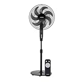 MEDION P21 SF Standventilator mit Fernbedienung (Ventilator leise, 3 Modi Schlafmodus Natur Oszilieren, 3 Geschwindigkeiten, verstellbare Höhe bis zu 130cm groß, Oszillation, Timerfunktio) schwarz