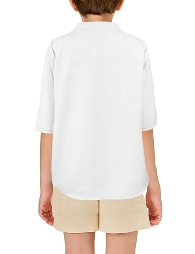 Sunborui Boys 3/4 Sleeve Linen Henley Shirts Summer Button Up Dress Shirts Casual Lightweight Tees Tops2