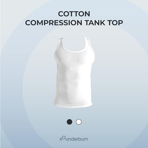 Rounderbum Men’s Compression Tech Slim Fit Cotton Tank Top – Posture Support & Core Shaping Undershirt, 2 Colors2