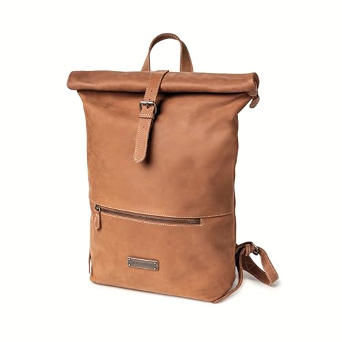 Sac à dos en cuir plein fait main Ryan Drakensberg marron-cognac 25L vintage