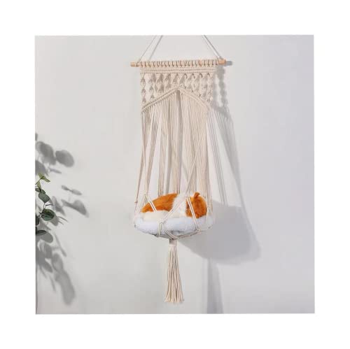 SSDH Hamaca tejida a mano para mascotas, jaula para gatos, columpio, cama colgante, diseño de borla para mascotas, nido de gato, decoración elegante, tapiz para decoración de casa de mascotas, hogar