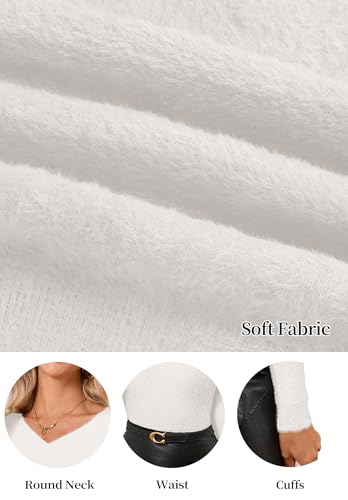 Image of Women's Pullover Sweater Furry Cropped Long Sleeve V-Neck Loose Warm Knit Outwear Casual Sweater Tops